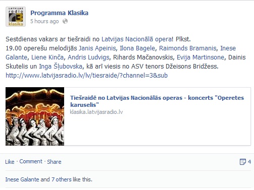 inese galante facebook news 2013 operetta riga